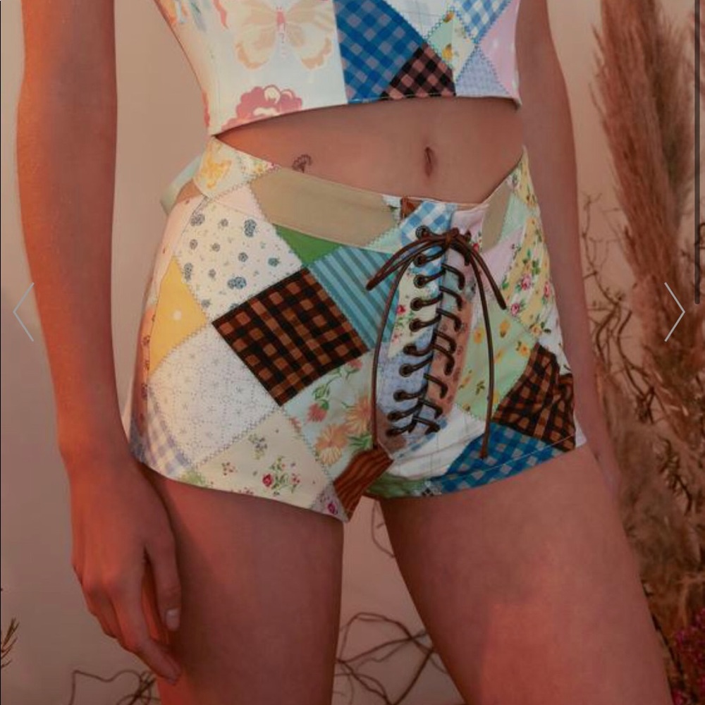 Dolls Kill x Holly Hobbie
STITCHED WITH LOVE PATCHWORK SHORTS nwt new with tags